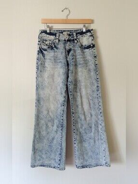 True Religion Acid Wash Wide Leg Jeans